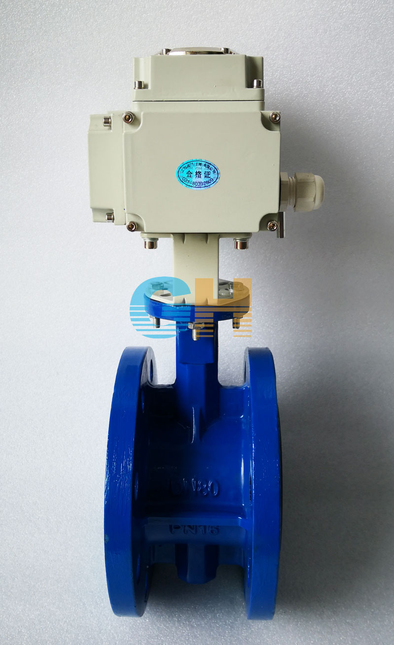 DN80法蘭式軟密封電動蝶閥-配精小型電動執行器實物圖一