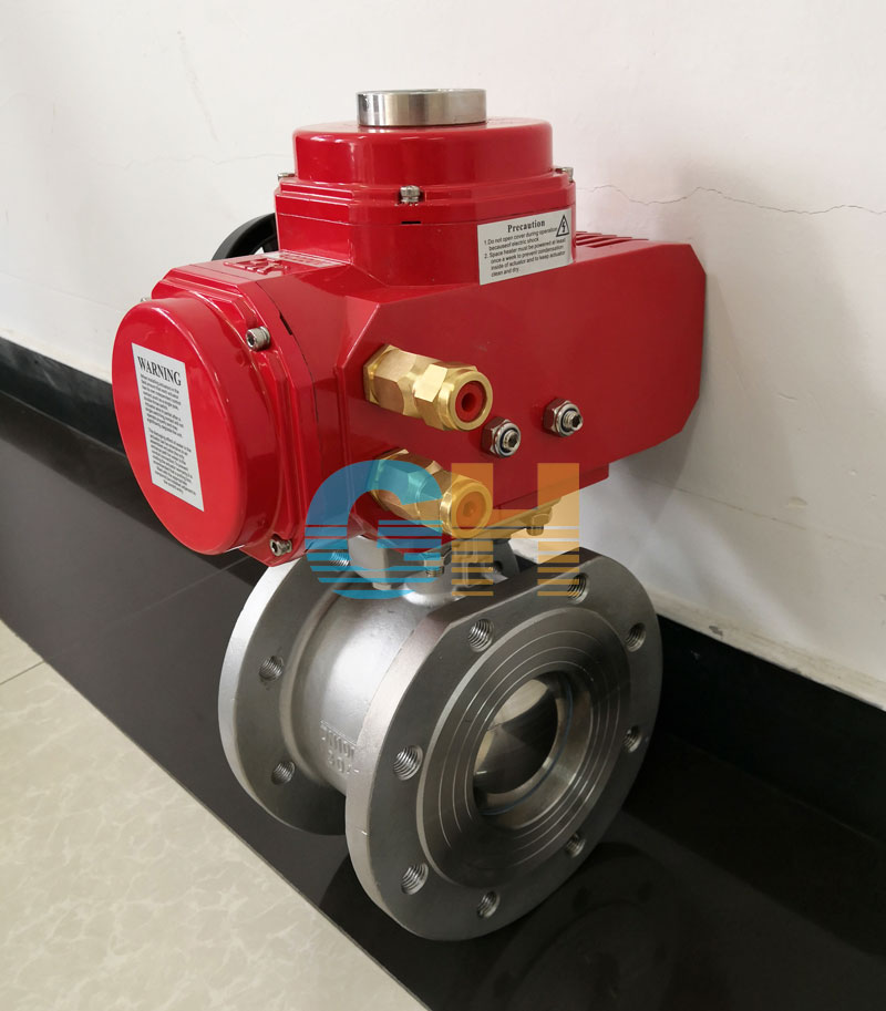 DN100不銹鋼對夾式電動球閥-配精小型防爆電動執行器二
